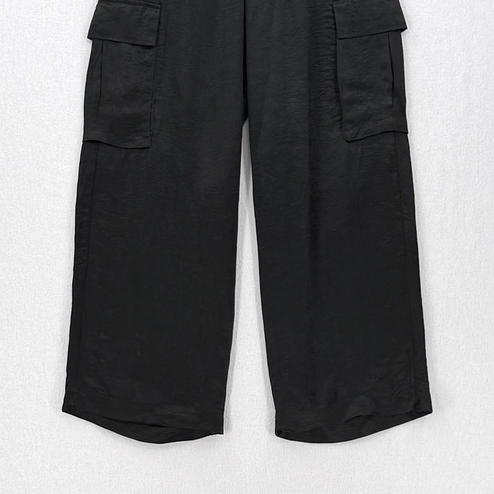 ENZA COSTA Textured Satin Cargo Pants Women Small Black Wide Leg Pull on Luxury - Picture 12 of 16